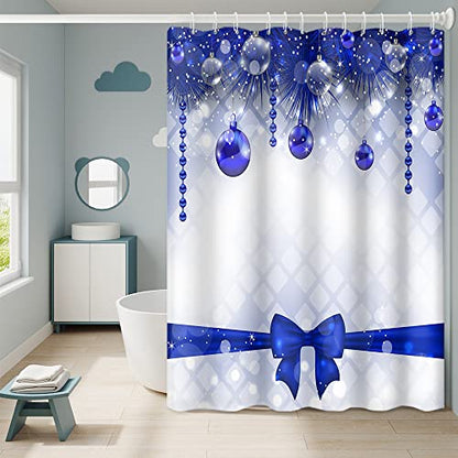 Merry Christmas Shower Curtain with Hooks - Blue Xmas Balls & Bow, 48x72 Inch Variation of THIS listing