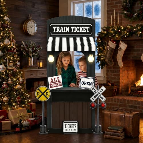 Classic 5 FT Express Train Ticket Station Cardboard Cutout Backdrop - Vintage Railway Scene for Parties