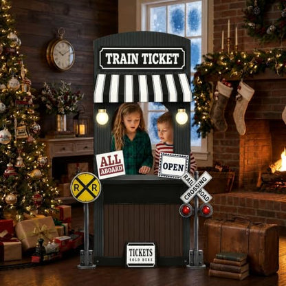 Classic 5 FT Express Train Ticket Station Cardboard Cutout Backdrop - Vintage Railway Scene for Parties