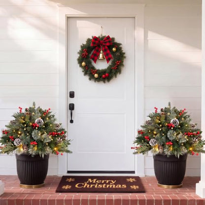 2ft 3in Christmas Urn Filler Set with Lights - Mixed Greenery & Berries