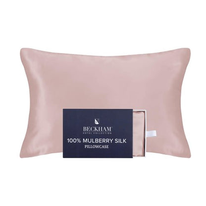 Beckham Hotel Collection Silk Pillow Case with Zipper, 100% Mulberry Silk Pillowcase for Hair & Skin, 22 Momme 6A Grade, Oeko-TEX Certified, 1PC, Queen, Cherry Pink