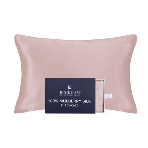 Beckham Hotel Collection Silk Pillow Case with Zipper, 100% Mulberry Silk Pillowcase for Hair & Skin, 22 Momme 6A Grade, Oeko-TEX Certified, 1PC, Queen, Cherry Pink