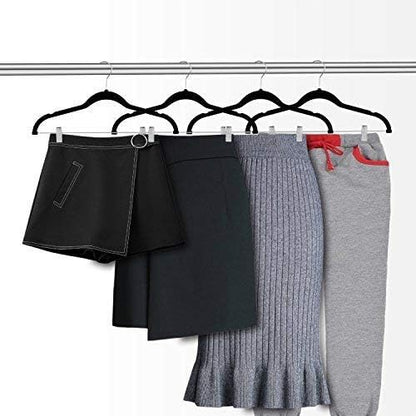 OIKA Black Velvet Hangers - Space-Saving Non-Slip Clips for Skirts & Dresses | 20 Pack, 16.7-Inch