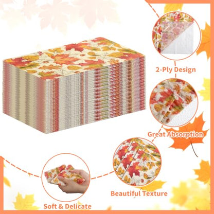Fall Thanksgiving Maple Leaves Napkins - 60 Pack Autumn Decor Disposable Hand Towels
