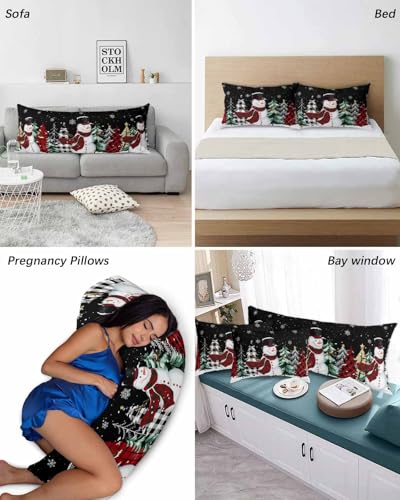Black Snowman Christmas Pillow Cases Set of 2 - 20x26 Microfiber Holiday Decor - Variation of Standard-20x26x2 Black Xmas Snowman