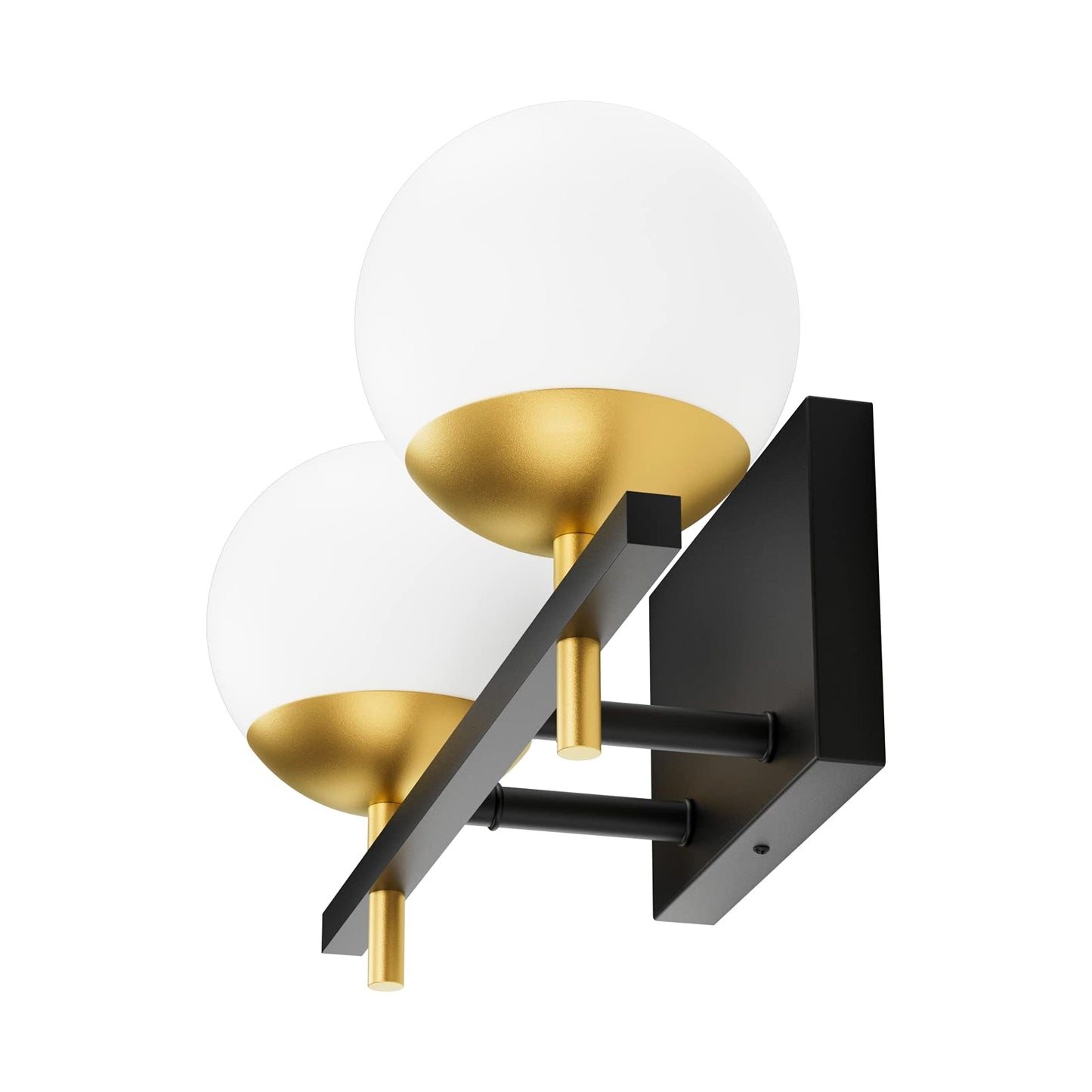 Ralbay 2-Light Black Gold Bathroom Vanity Light - Mid Century Modern Bathroom Light Fixture with Black/Golden Milky Glass Ball Wall Light