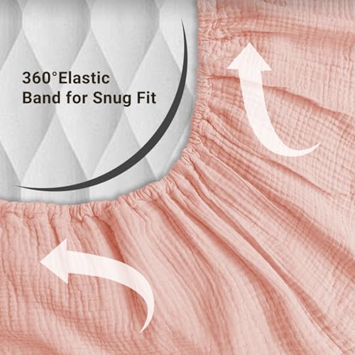 Pink Twin Fitted Sheet 100% Muslin Cotton Gauze Deep Pocket Bed Sheet