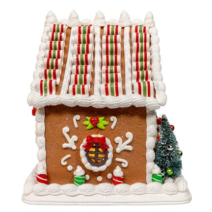Battery Operated Gingerbread House Decor with Santa and Ribbon Candy Roof - Christmas Table Centerpiece