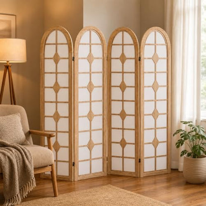 4 Panel Room Divider, Folding Shoji Screen - Natural (Variation: Natural / 4 Panel)