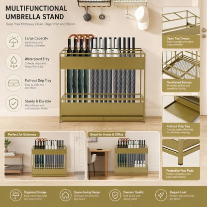 Gold Commercial Umbrella Holder for Entryway - Metal Umbrella Rack