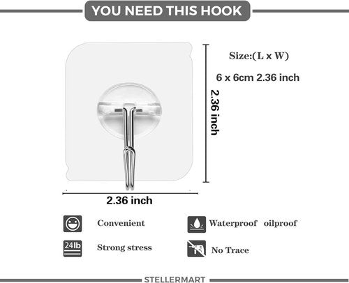 Easenest Heavy-Duty Adhesive Wall Hooks - 12 Pack Nail-Free Sticky Hangers for Bathroom & Kitchen