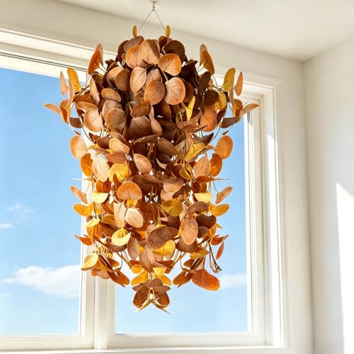 Artificial Fall Eucalyptus Hanging Plants Set of 2 - Orange Autumn Decor
