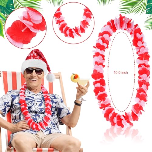 Poen 2 Pcs Hawaiian Christmas Costume Accessories Santa Hat & Leis - Variation of 2