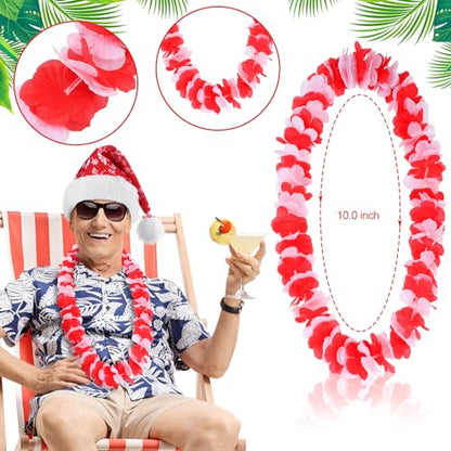 Poen 2 Pcs Hawaiian Christmas Costume Accessories Santa Hat & Leis - Variation of 2