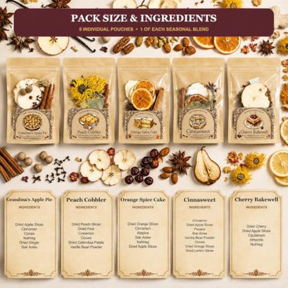 Christmas Simmer Pot Kit - 5 Pack Bakery Scented Potpourri with Dried Fruits & Spices - Cozy Home Fragrance