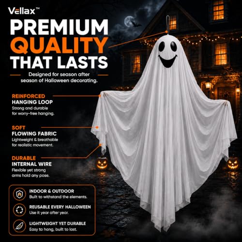 Hanging Halloween Ghost Decorations Set with Unique Faces - Weather-Resistant Indoor Outdoor Ghosts