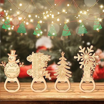 Gold 24Pcs Christmas Bottle Opener Set with Snowman Tree Train Snowflake Gifts
