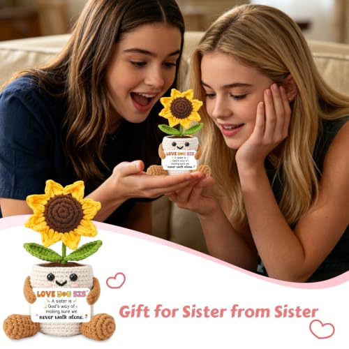 Sister Sunflower Crochet Gift with Card - Birthday from Big Sister Variation