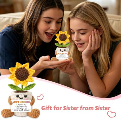 Sister Sunflower Crochet Gift with Card - Birthday from Big Sister Variation