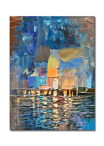 Limiyer Art Hand-Painted Abstract Landscape Oil Painting Sea Landscape Modern Abstract Art Home Wall Decoration 40x28 Inches