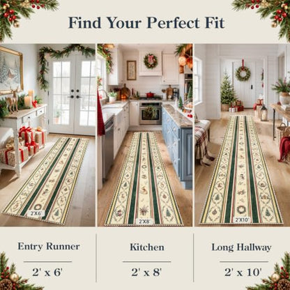 Lahome Christmas Runner Rug Non Slip 2x8 Evergreen Green Hallway Kitchen