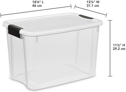 Sterilite Clear Plastic Storage Containers - Stackable 30 Quart & 18 Quart Bins with Latching Lid | 6 Pack