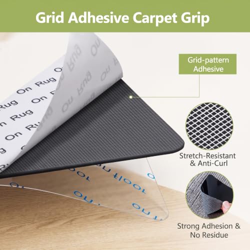16Pcs Non Slip Rug Tape for Area Rugs - Strong Adhesive Carpet Grippers - Reusable & Easy to Install