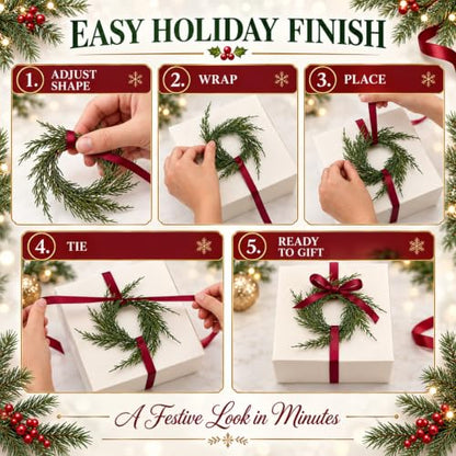 Mini Christmas Wreath Gift Topper Set - Cedar, 6 Pcs 1.97'' Holiday Decor