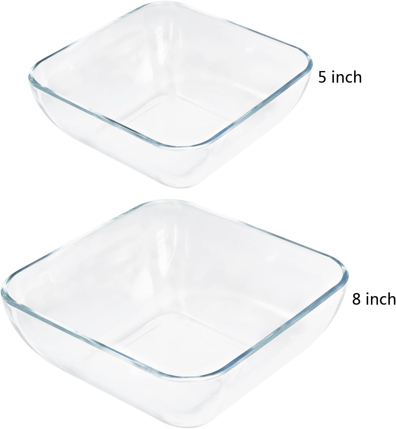 Skiennix 2-Quart Glass Mixing Bowls Set - Durable Tempered Glass | 8-Inch Square Salad Bowls, Set of 2