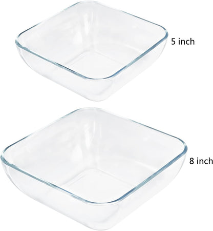 Skiennix 2-Quart Glass Mixing Bowls Set - Durable Tempered Glass | 8-Inch Square Salad Bowls, Set of 2