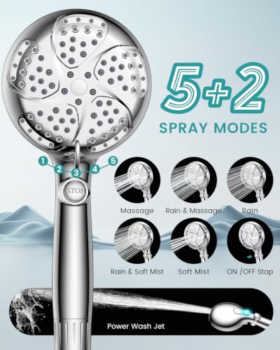 Chrome Filtered Shower Head with Handheld 7 Mode Water Softening System