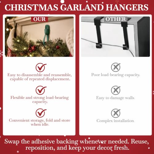 Reusable Adhesive Christmas Garland Hooks - Pack of 8 for Holiday Decorations