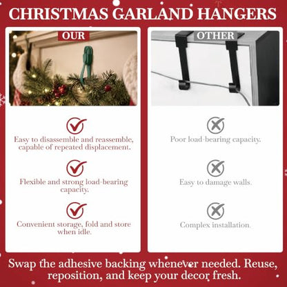 Reusable Adhesive Christmas Garland Hooks - Pack of 8 for Holiday Decorations
