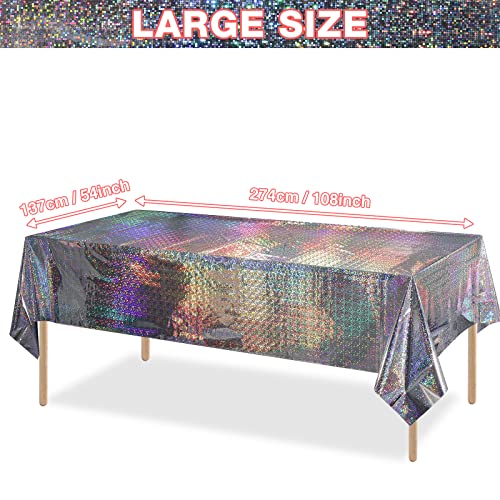 Silver Iridescent Plastic Tablecloths 4 Pack - Shiny Disposable Rectangular Covers