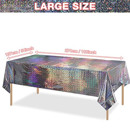 Silver Iridescent Plastic Tablecloths 4 Pack - Shiny Disposable Rectangular Covers