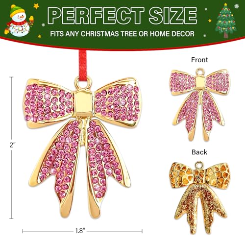 Pink Bowknot Christmas Ornament - Sparkly Rhinestone Metal Gift Topper (Variation: Pink Bow)