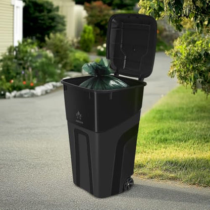 Outdoor Garbage Can with Lid - Black, 32 Gallon Wheeled Trash Bin