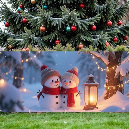 Snowman Lantern Garage Door Banner 16x7 Ft - Winter Snow Scene Decorative Flag - Holiday Outdoor Indoor Seasonal Decor - Variation of THISFIND 89