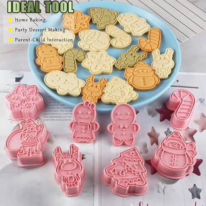 Pink Christmas Cookie Cutters Set 8 Pcs Baking Molds for Cookies Fondant and Pastries