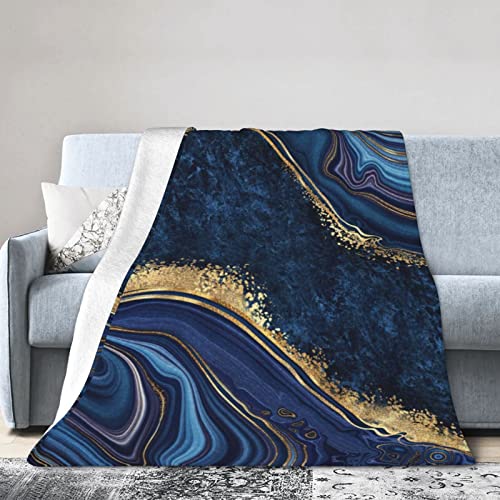 Perinsto Blue Painted Marble Throw Blanket Ultra Soft Warm All Season Marbling Painting Decorative Fleece Blankets for Bed Chair Car Sofa Couch Bedroom 50"X40"