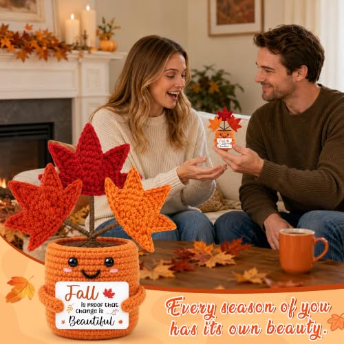 Fall Gift Basket with Crochet Maple Leaf Decor for Women - Autumn Home Accent