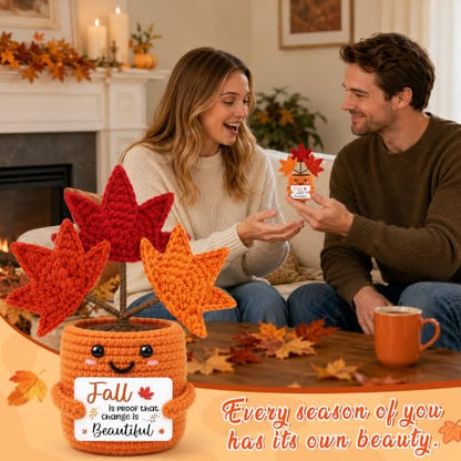 Fall Gift Basket with Crochet Maple Leaf Decor for Women - Autumn Home Accent