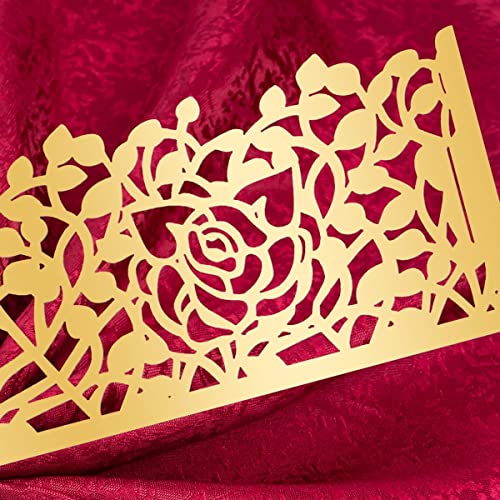 Disposable Rose Flower Napkin Rings Set of 100 - Gold Laser Cut Foil Table Decor for Weddings & Parties