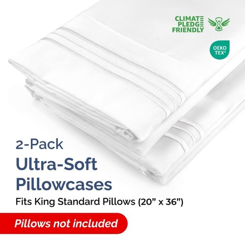 King Standard Pillow Cases - Ultra-Soft Hotel Quality Covers | Fade-Free & Wrinkle Resistant - 2 Piece Set in White