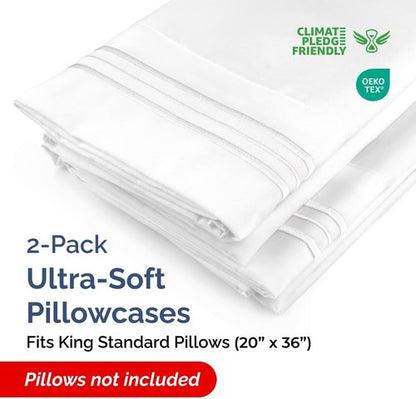 King Standard Pillow Cases - Ultra-Soft Hotel Quality Covers | Fade-Free & Wrinkle Resistant - 2 Piece Set in White