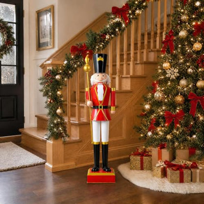 4 Ft Christmas Nutcracker Figure with Scepter & Hat - Red, Indoor Outdoor Decor