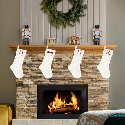 18 Inch Personalized Monogram Christmas Stocking with Embroidered U - Ivory Holiday Decor