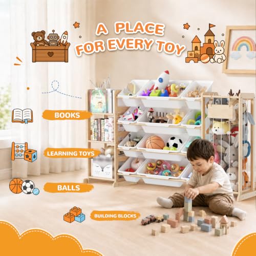 Rectangular Toy Storage Organizer with 12 Bins and Stuffed Animal Space - W-58"