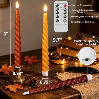 Wondise Fall Flameless Taper Candles with Remote - Autumn Decor, Battery Operated