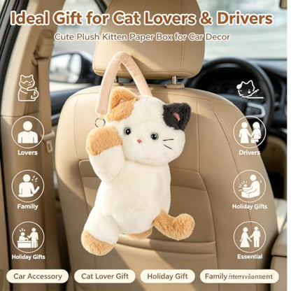Lying Bear Cat Tissue Box Holder Plush Hanging Napkin Dispenser for Car & Home
